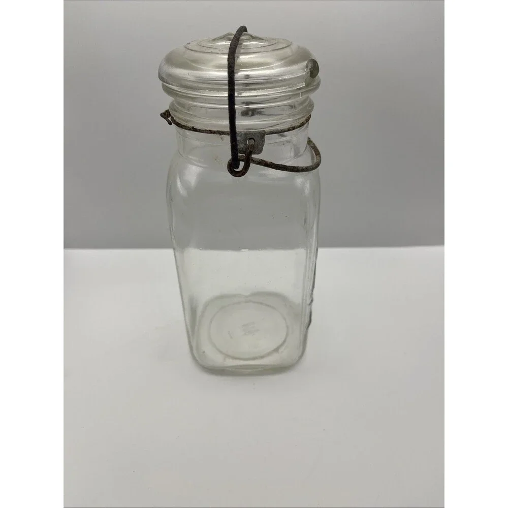 1933-62 Clear Square Ball Ideal Quart Jar #5 Chip In Lid